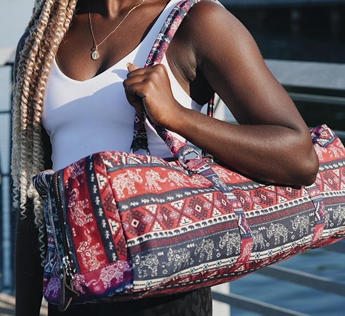 Kindfolk Yoga Mat Duffle Bag Patterned Canvas with Pocket and Zipper