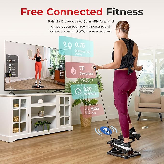 Sunny Health & Fitness Mini Steppers for Exercise at Home, Stair Step Workout Machine, Full Body Cardio Equipment, with Optional Free SunnyFit App Connection and Resistance Band