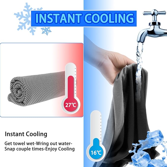 Cooling Towel 20 Pack (40"x12") Ice Towels, 160GSM Soft Breathable, Super Absorbent, Quick Cold Towel, for Bowling, Yoga, Travel, Camping, Golf, Football, Hiking, Outdoor Work