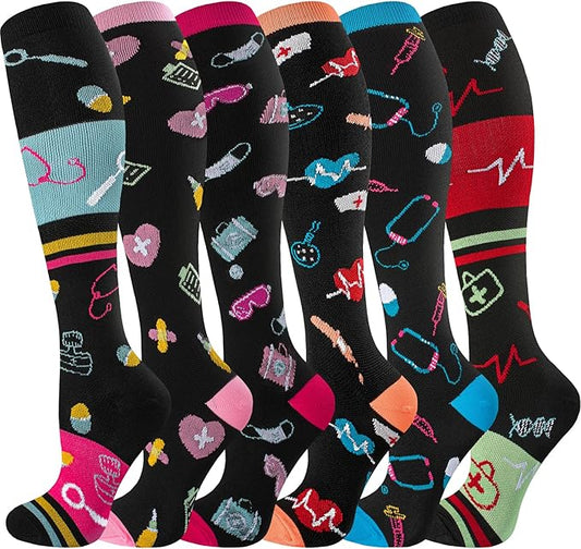 bropite Halloween Compression Socks for Women & Men-Pumpkin Ghost 6 Pairs 20-30mmhg Support Running Nurse Travel