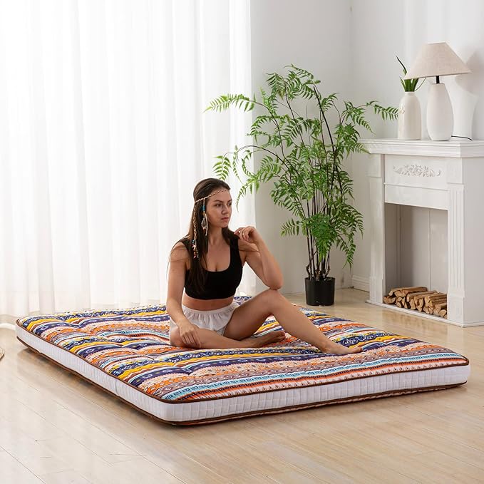 Dr.Futon Japanese Floor Futon Mattress Extra Thick Folding Roll Up Bed Topper Mat for Guest,Lounger and Tavel