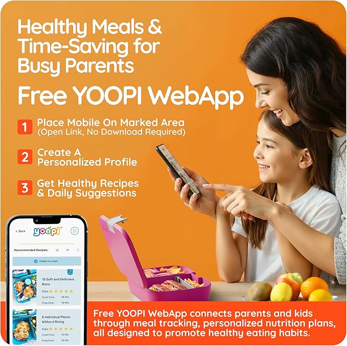 YOOPI Bento Box for Kids, Leak-Proof, BPA-Free School Bento Lunch Box Containers with Compartments. Online Healthy Meal Planning, Durable, Easy-Clean, Eco-Friendly Lunchbox for Boys & Girls (Fuchsia)