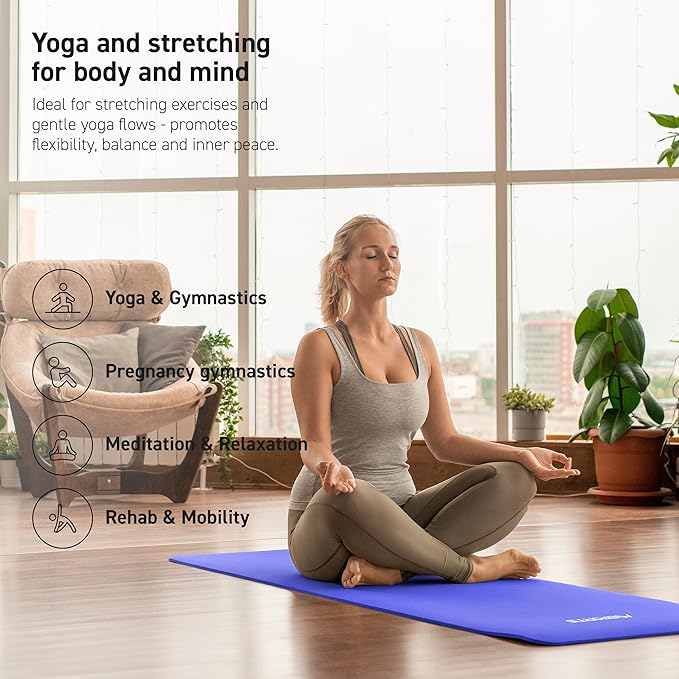 Yoga Mat Premium Non Slip Thick – Extra Comfortable Exercise Mat for Home Workouts, Pilates, Stretching & Gym – Cushioned NBR Foam, Gym Mat with Strap, for Women & Men
