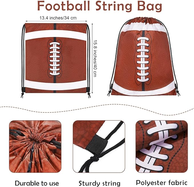 durony 15 Pieces Football Drawstring Gift Bags Bulk Candy Bag 15.8 x 13.4 Inch Football Goodie Backpack Sports Party Favor Supplies for Gym Travel Party Storage