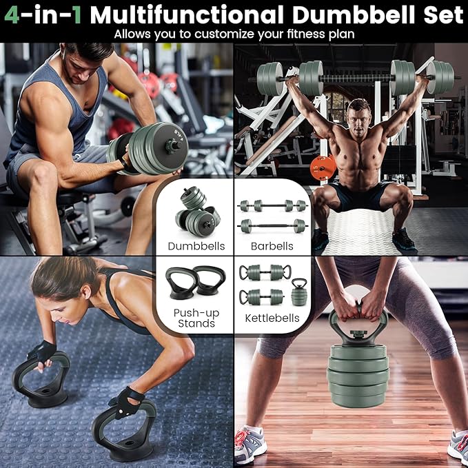 GYMAX Adjustable Dumbbell Set, 4 in 1 Free Weight Set with Connector, 92/47 LBS Used As Dumbbells, Barbells, Kettlebells, Push up Stands, Weight Lifting Training Equipment for Home Gym Workout Exercise