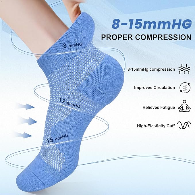 DHSO 7 Pairs Cushioned Ankle Compression Socks for Women Plantar Fasciitis Running Wicking Socks with Arch Support
