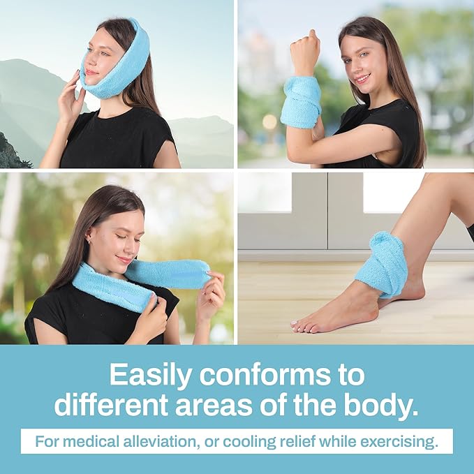 Cooling Towel with Soft Gel Ice Pack Inserts | Included 2 Gel Ice Packs Reusable - Multi Purpose Compression Wrap - Neck, Legs, Arms, Shoulders - Ideal for Post Surgery, Migraines, Hiking and Injuries