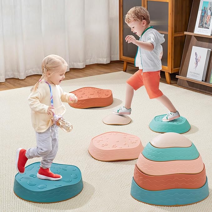 Fanboxk Stepping Stones for Kids,Non-Slip Toddlers Stepping Stones for Promoting Children's Balance Coordination Skills,Obstacle Courses Sensory Toys Outdoor or Indoor Play for Kids 3-8