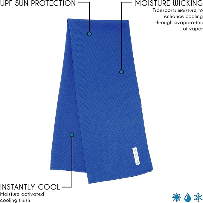 BUILTCOOL Adult Cooling Towel - Men & Women Chilly, Lightweight, Soft, Neck and Face Cooling Towel for Sport, Camping, Hunting, One Size, Sapphire, 3 Pack