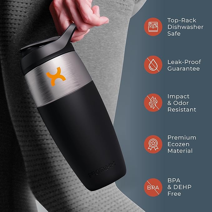 32oz Stainless Steel Protein Shaker Bottle – Leak-Proof Metal Shaker Cup with Snap-Fit Agitator for Smooth, Clump-Free Shakes – BPA-Free, Odor Resistant, Easy to Clean