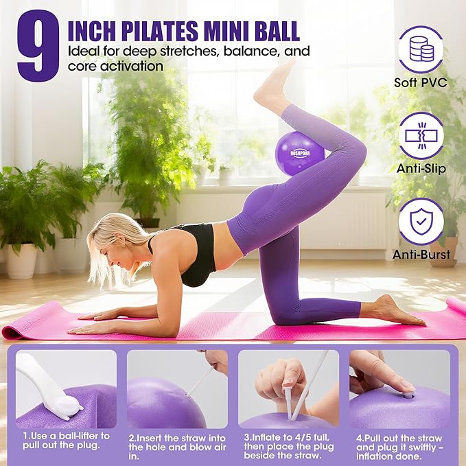 Pilates Ring Set - 14" Magic Circle with Yoga Ball & Resistance Bands – Home Workout Equipment for Women, Toning & Core Sculpting Essentials Kit