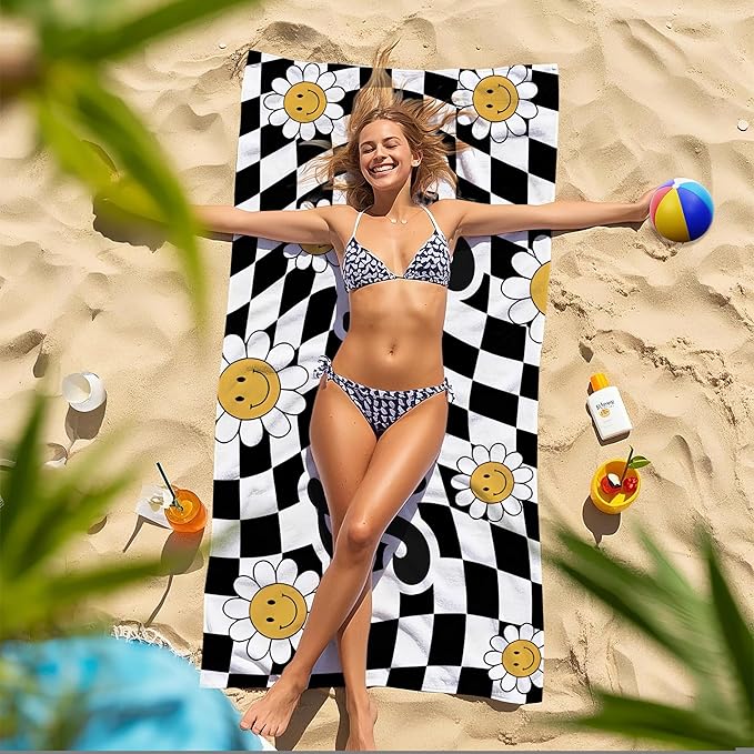 JML Personalized Beach Towel with Name, Custom Flower Beach Towel, Customized Microfiber Pool Towel, Quick Dry & Absorbent Swim Towel for Adult,Mother's Day, Birthday, Summer Holiday,Vacation