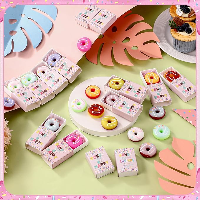 Wettarn 24 Sets Appreciation Donut Gifts Cute Stress Balls with Support Gift Boxes Inspirational Party Favors for Employee Coworker Friends Office Positive Stress Relief Toys