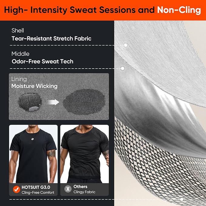 HOTSUIT Sauna Shirt for Men Workout Sweat Suit Heat Trapping Tops Fat burning Compression Shirts for Gym Exercise Boxing