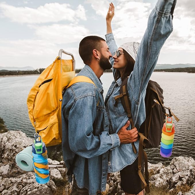 Chengu 5 Pack Collapsible Water Bottles 17 oz Bpa-free Silicone Portable Lightweight Foldable Water Bottle with Carabiner Leakproof Reusable for Travel Camping Hiking Cycling Sport Outdoor(Rainbow)