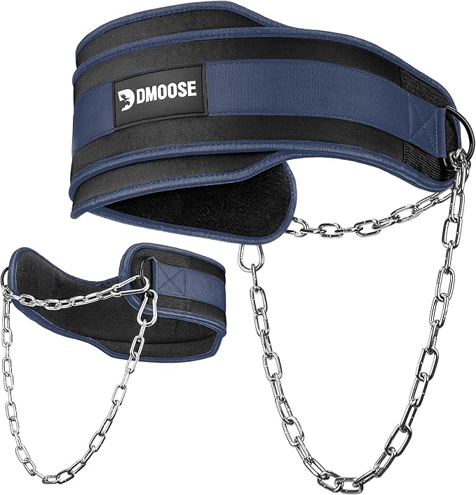 DMoose Fitness Dip Belt for Weight Lifting, Pullup, Squats & Dips - 36" Robust Steel Chain, Comfortable Neoprene Padding Supports 350lbs - Gym Weight Belt for Strength Training Workout & Weightlifting