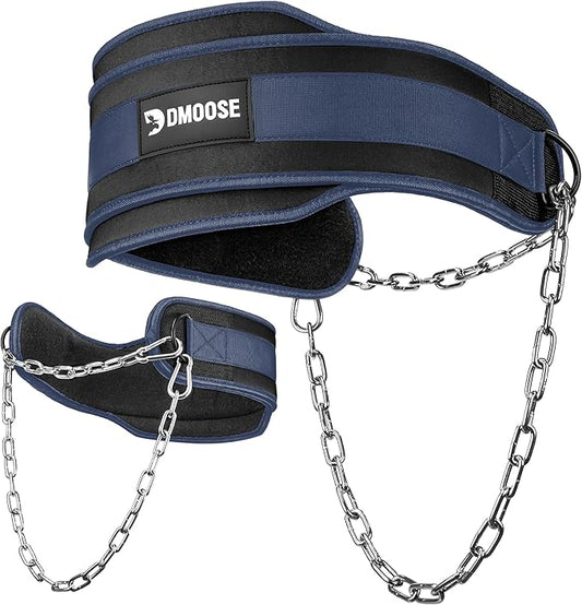 DMoose Fitness Dip Belt for Weight Lifting, Pullup, Squats & Dips - 36" Robust Steel Chain, Comfortable Neoprene Padding Supports 350lbs - Gym Weight Belt for Strength Training Workout & Weightlifting