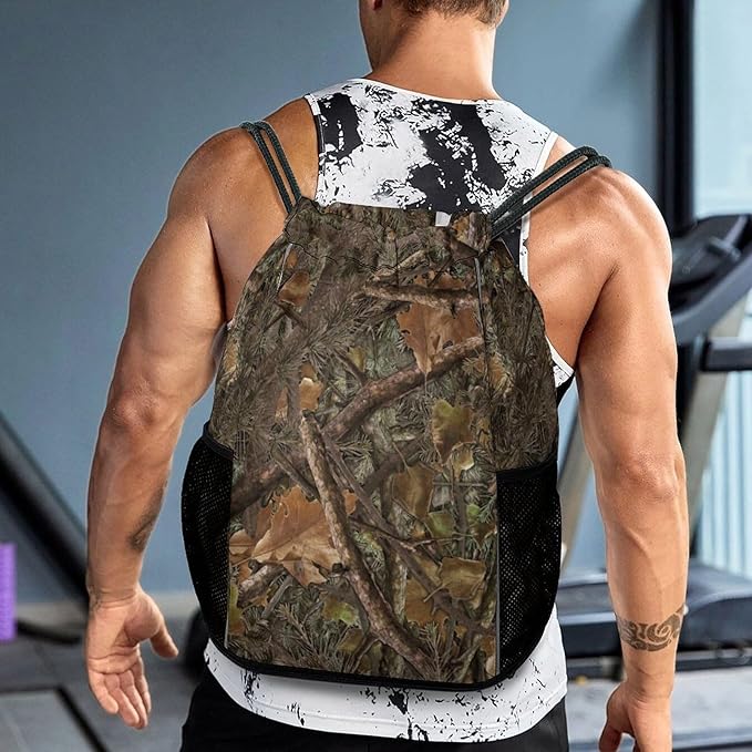 Camo Drawstring Backpack Gym Bag With Shoe Compartment String Bag Sport Beach Swimming Sackpack For Women Men