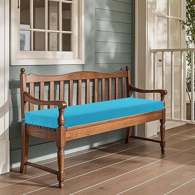 Outdoor Bench Cushion Waterproof 36"x14", Fade-Resistant Patio Furniture Replacement Pad with Ties - Also Fits Indoor Entryway Bench or Window Seat, Teal