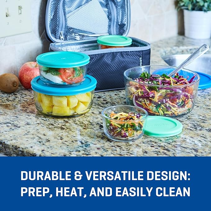 Anchor Hocking 26 Piece Glass Storage Containers with Lids (13 Glass Food Storage Containers & 13 Mixed Blue SnugFit Lids)