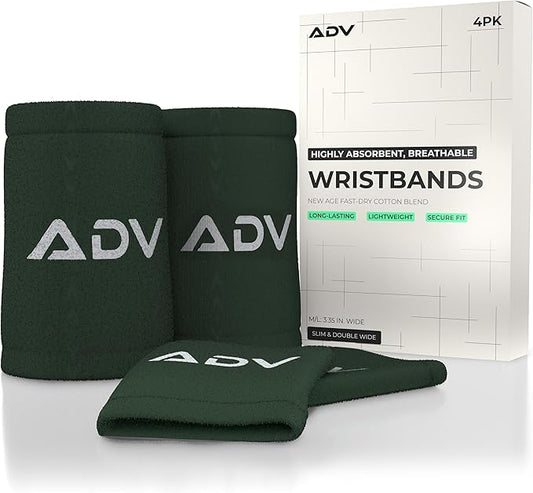 ADV Tennis Wristbands with New Age Polyester Cotton Blend - Ultra Absorbent Wrist Sweatbands - Doublewide & Slim Wrist Bands for Sweat - 4 Pack or 2 Pack