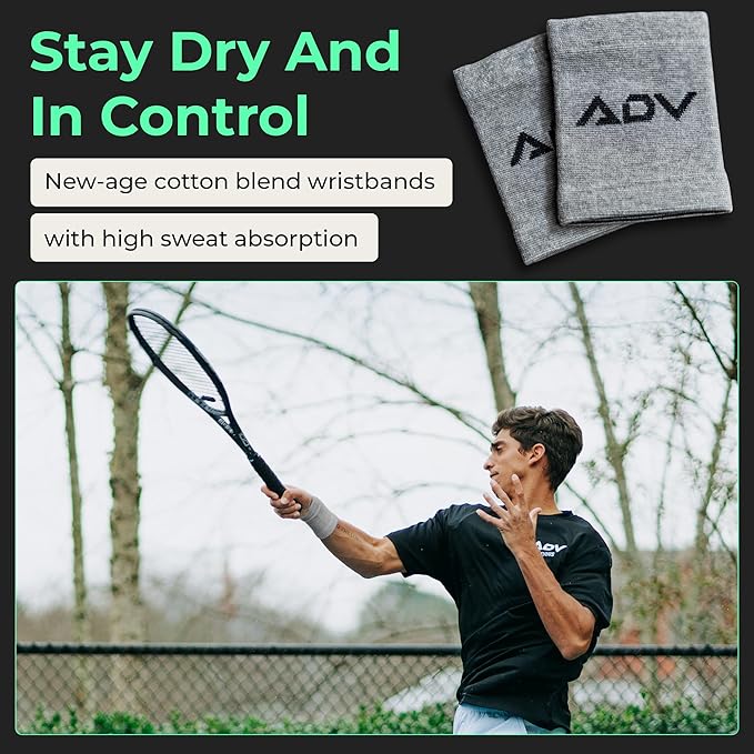 ADV Tennis Wristbands with New Age Polyester Cotton Blend - Ultra Absorbent Wrist Sweatbands - Doublewide & Slim Wrist Bands for Sweat - 4 Pack or 2 Pack