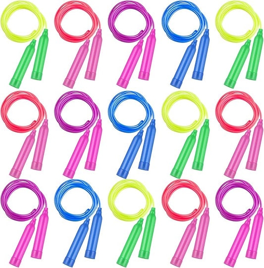 Elcoho 15 Pack Colorful Kids Jump Rope Set Adjustable Plastic Kids Jump Rope Skipping Rope Outdoor Jump Ropes Great Party Favor