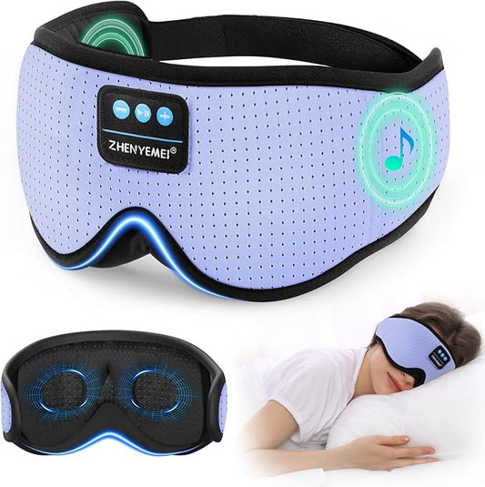 3D Sleep Mask with Bluetooth Headphones, Breathable Cotton Sleeping Headphones for Side Sleepers, Wireless Music Eye Mask with Timer, Gifts for Men Women, Purple