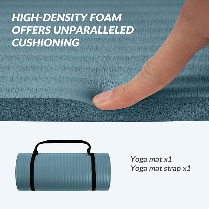 BalanceFrom 1-Inch Thick High-Density Exercise Yoga Mat, Non-Slip Workout Mat with Carry Strap for Men & Women, Ideal for Pilates, Stretching & Floor Exercises at Home or Gym, Multiple Color