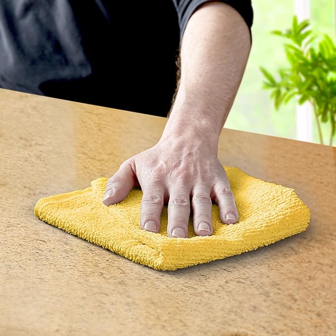 Avalon Towels Terry Bar Mop Towels (Value Pack of 60) Size 14"x17" – Absorbent and Durable, Multipurpose Cleaning Rags, Cotton Cleaning Cloths, Terry Cloth Rags, Reusable Shop Rag (Yellow)