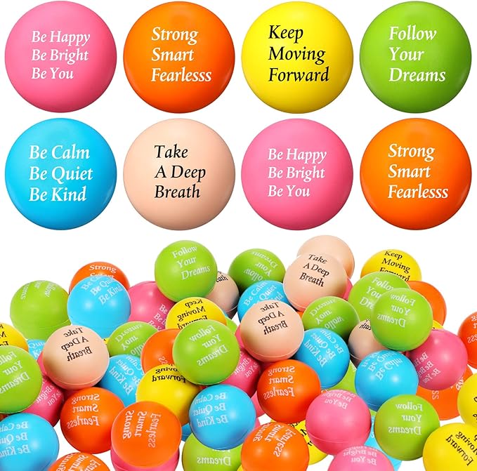 Aoriher 60 Pcs Motivational Stress Balls Quotes Inspirational Funny Colorful Foam Balls Hand Exercise Stress Relief Gifts for Office Small Anxiety Toys for Motivating Encouraging Supply(Classic)