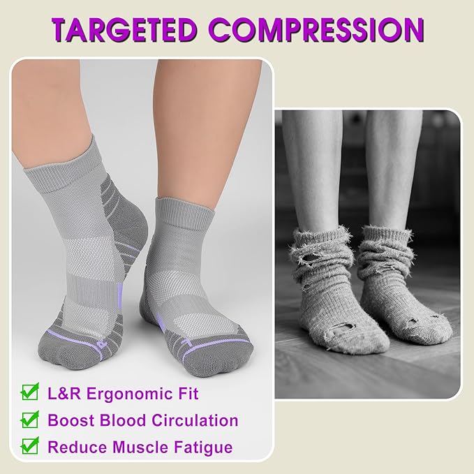 Gonii Women's Compression Ankle Socks with Cushion & Arch Support| Lightweight & Moisture-Wicking for Running 3 Pairs