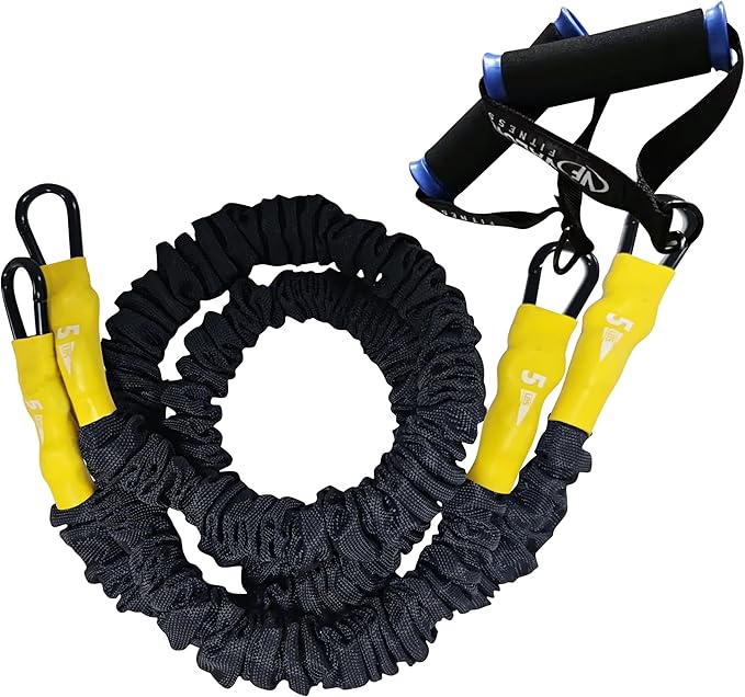 Valor Fitness Resistance Bands - 5lb to 25lbs - Carabiners Attached & 2 Bands per Weight Option with Handles– Sheath Covered - Strength Training New Compact 39" Design - Wall Door Rack Mount Options