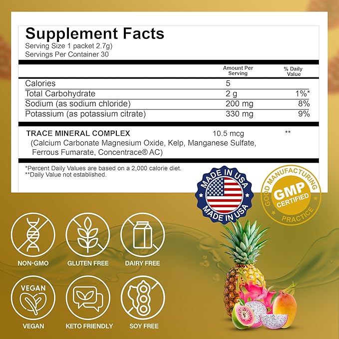 Dr. Price’s Electrolyte Mix | Sugar-Free Hydration Powder with 72+ Trace Minerals | No Sugar, Fast-Dissolving Electrolytes Powder Packets | Tropical (30 Packs)