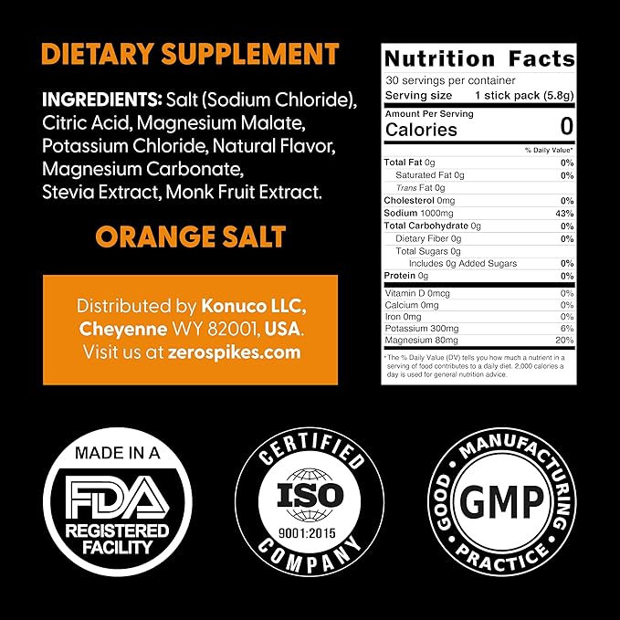 No Sugar Electrolytes Powder Packets | Keto & Fasting Salts Drink Mix | Supplements: The Key Hydration Nutrients Missing from Purified Water | Clean, Orange, Calorie Free | 30 Sticks