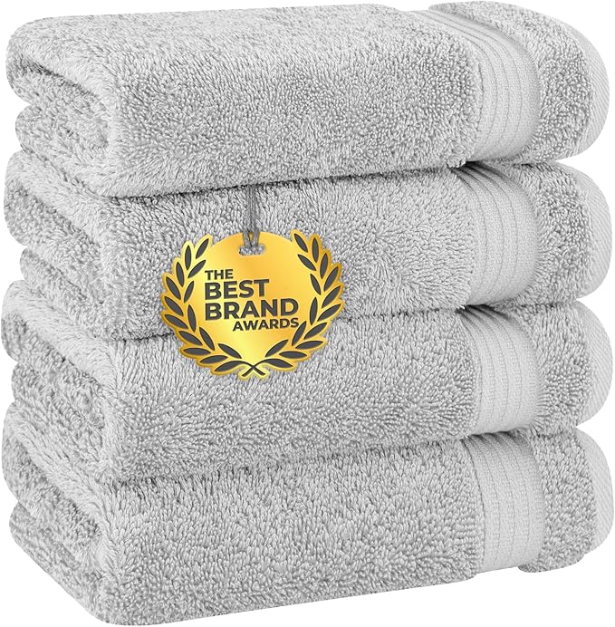Cotton Paradise Hand Towels for Bathroom, 100% Cotton Turkish 4 Piece Hand Towel Set, Soft Absorbent Face Towels, Silver Grey Hand Towels