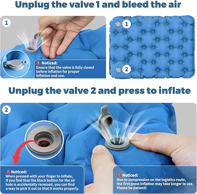 EULANT Inflatable Push-Press Seat Cushion,Lightweight Camping Air Sitting Pad,Portable Travel Air Cushion for Stadium Seat,Bleacher,Hiking,Climbing,Office,Airplane Car, Upgraded-blue