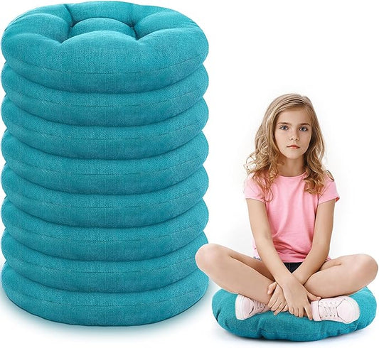 Fumete 8 Pcs 16 Inch Round Floor Cushions for Kids and Toddlers, Flexible Seating Classroom Furniture Floor Pillow for Home, Daycare, Preschool, Yoga and Meditation (Turquoise)