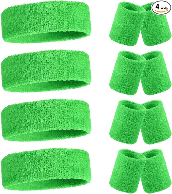Civaner 12 Pcs 80s 90s Sweatbands Neon Headbands Wristbands for Men Women Party Sports Cotton Headbands Terry Cloth Athletic Sweat Bands for Tennis Football Gym Workingout Accessories