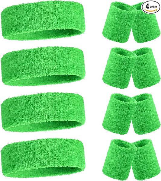 Civaner 12 Pcs 80s 90s Sweatbands Neon Headbands Wristbands for Men Women Party Sports Cotton Headbands Terry Cloth Athletic Sweat Bands for Tennis Football Gym Workingout Accessories