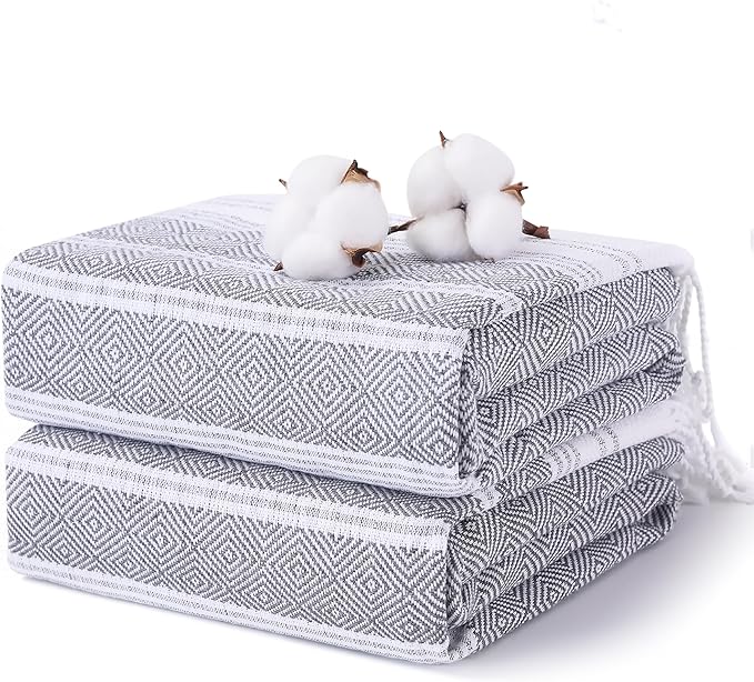 2 Packs Cotton Turkish Beach Towels Quick Dry Sand Free Oversized Pool Bath Swim Towel Extra Large Xl Big Blanket Adult Travel Essentials Cruise Accessories Must Haves Clearance Vacation Stuff