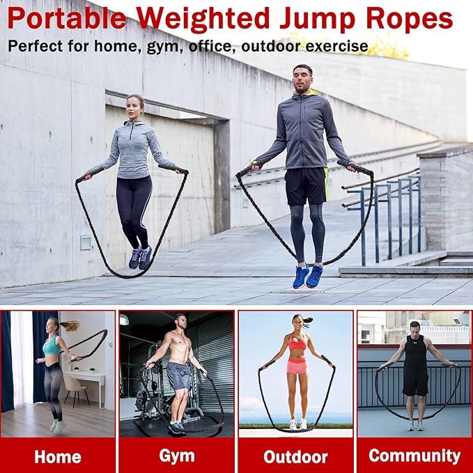 Jump Rope, Weighted Jump Rope for Men Women, 2.8lb Heavy Jumping Ropes for Fitness, Adult Skipping Rope for Home Gym Exercise, Improve Strength and Building Muscle Workout Equipment