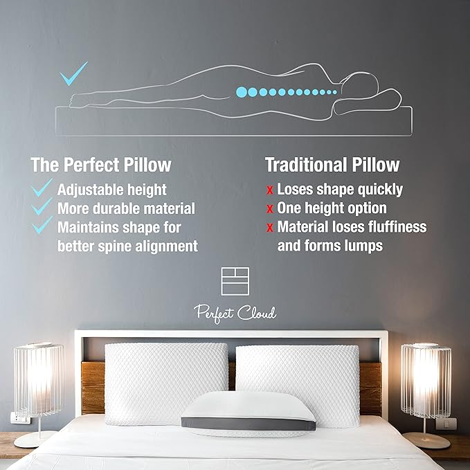 Perfect Cloud The Perfect Pillow Dual Temperature Memory Foam Pillow with Adjustable/Removable Layers for Back, Stomach, & Side Sleepers - Luxury Custom Loft Bed Pillow for Sleeping - Standard
