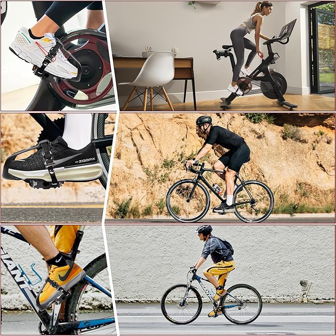 Bucklos Bike Pedals with Toe Cages and Straps - Bicycle Toe Clips Cage Compatible with Road Bike/Peloton/Mountian Bikes/MTB - Toe Clip Pedal for Wide Shoes Indoor Outdoor Cycling