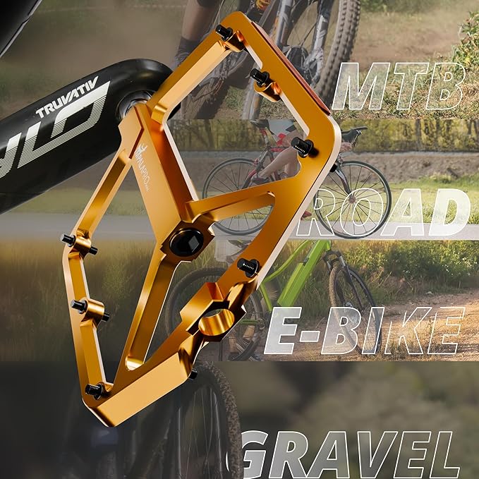 Flat Bike Pedals with Reflectors CNC Aluminium 9/16” – MTB Pedals with Extra Wide Platform and Removable Anti-Slip Pins – Lightweight Pedals for Mountain Bike & Road Bike 294 g