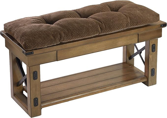 Klear Vu The Gripper Omega Non-Slip Tufted Bench Cushion for Indoor Furniture, Entryway Storage, Bay Window, Corner Nook or Piano Seat, 35 Inches, 21 Dark Brown