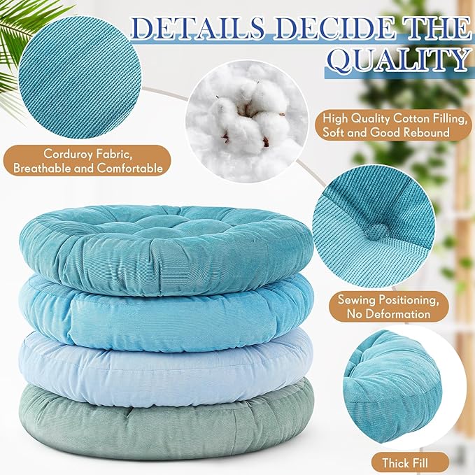 Jerify Floor Pillow Cushions 22 x 22 Inch Round Square Large Meditation Floor Pillow for Classroom Adult Meditation Picnic Party Cushion for Seating Gift Christmas(Round,Cold Colors,4 Pcs)