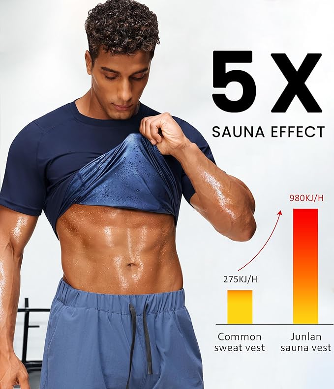 Junlan Sauna Shirt for Men -Waist Trainer Vest Gym Top for Running & Training