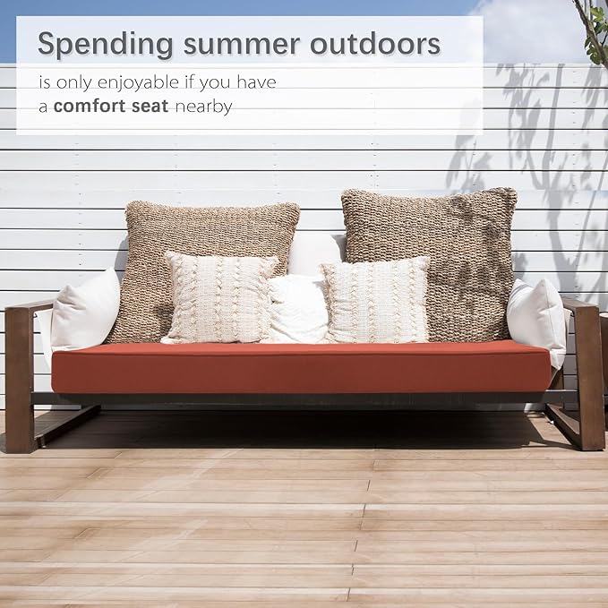 Favoyard Outdoor Bench Cushion 45 x 18 Inch Waterproof Patio Furniture Cushions 3-Year Color Fastness Garden Sofa Settee Couch Swing Pads with Handle and Adjustable Straps, Spice