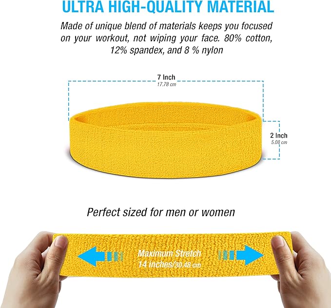 Suddora Sweatbands Set, Moisture Wicking 2 Wristbands and 1 Headband, Breathable Terry Cloth Athletic Bands for Basketball, Tennis, Yoga, Gym, Sweat Bands for Costumes and Cosplay